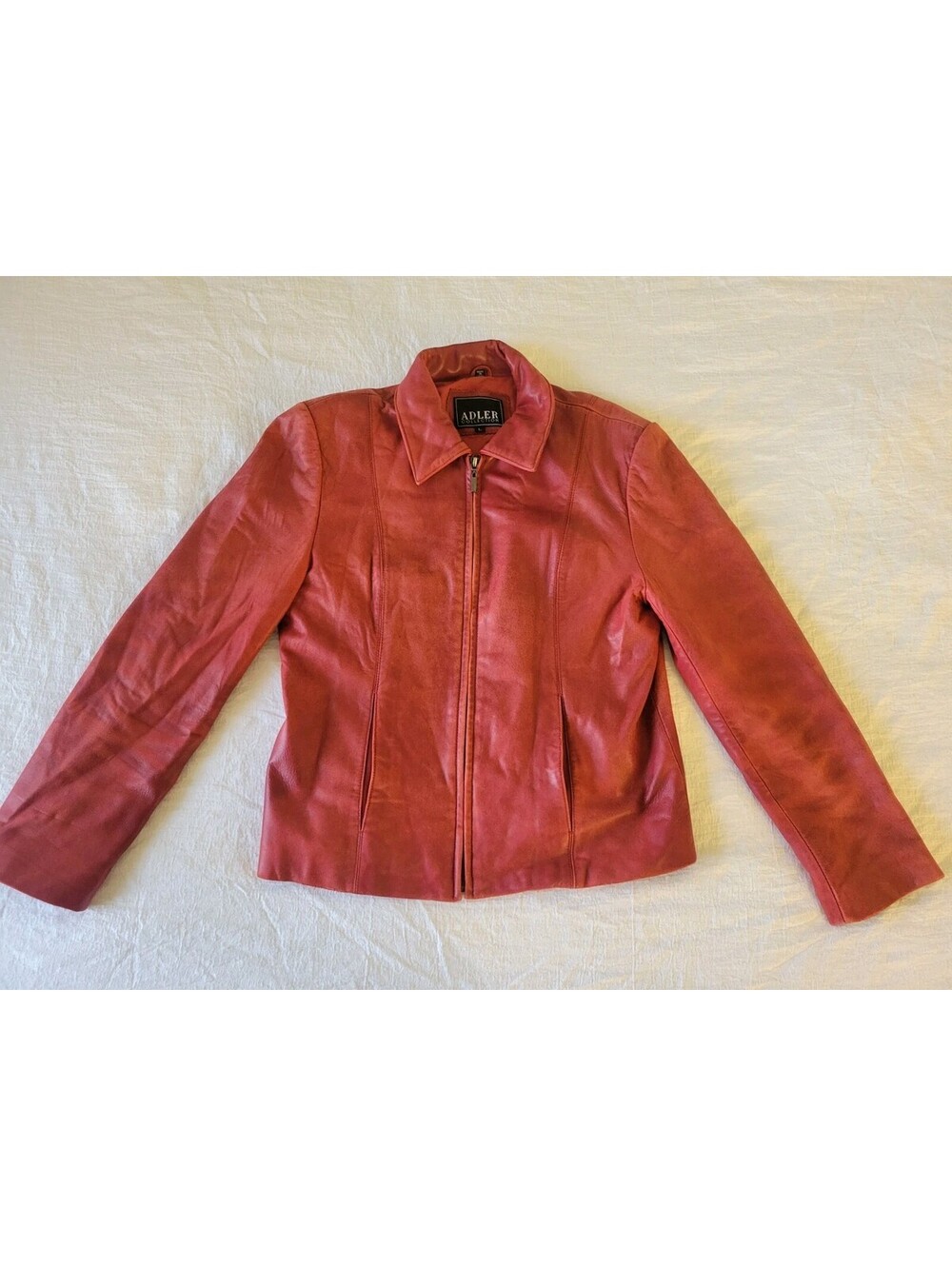 Adler Collection Women's Large Red New Zealand Lambskin Leather Jacket Zip Front